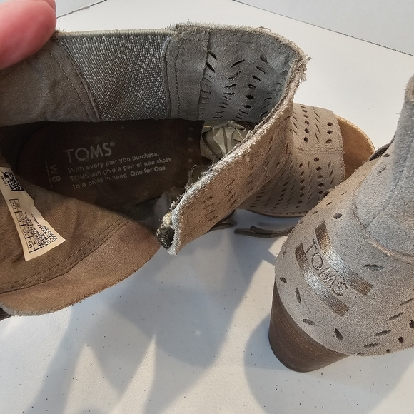 Toms Peep Toe Ankle Boots Women's Size 8 Taupe - Picture 5 of 14
